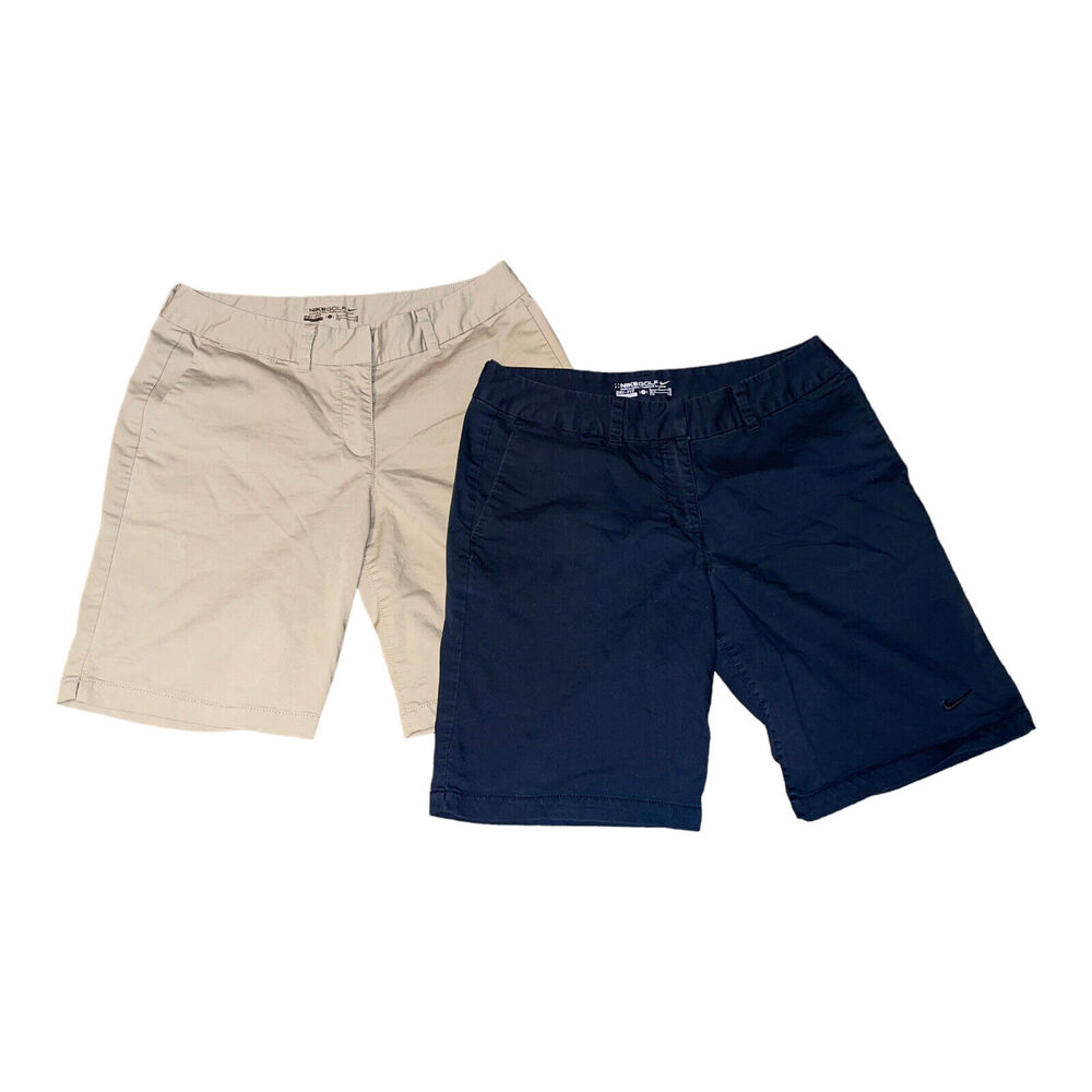 Women's Size 6 Lot of 2 NIKE Golf DRI-FIT Navy Tan Khaki Chino Shorts
